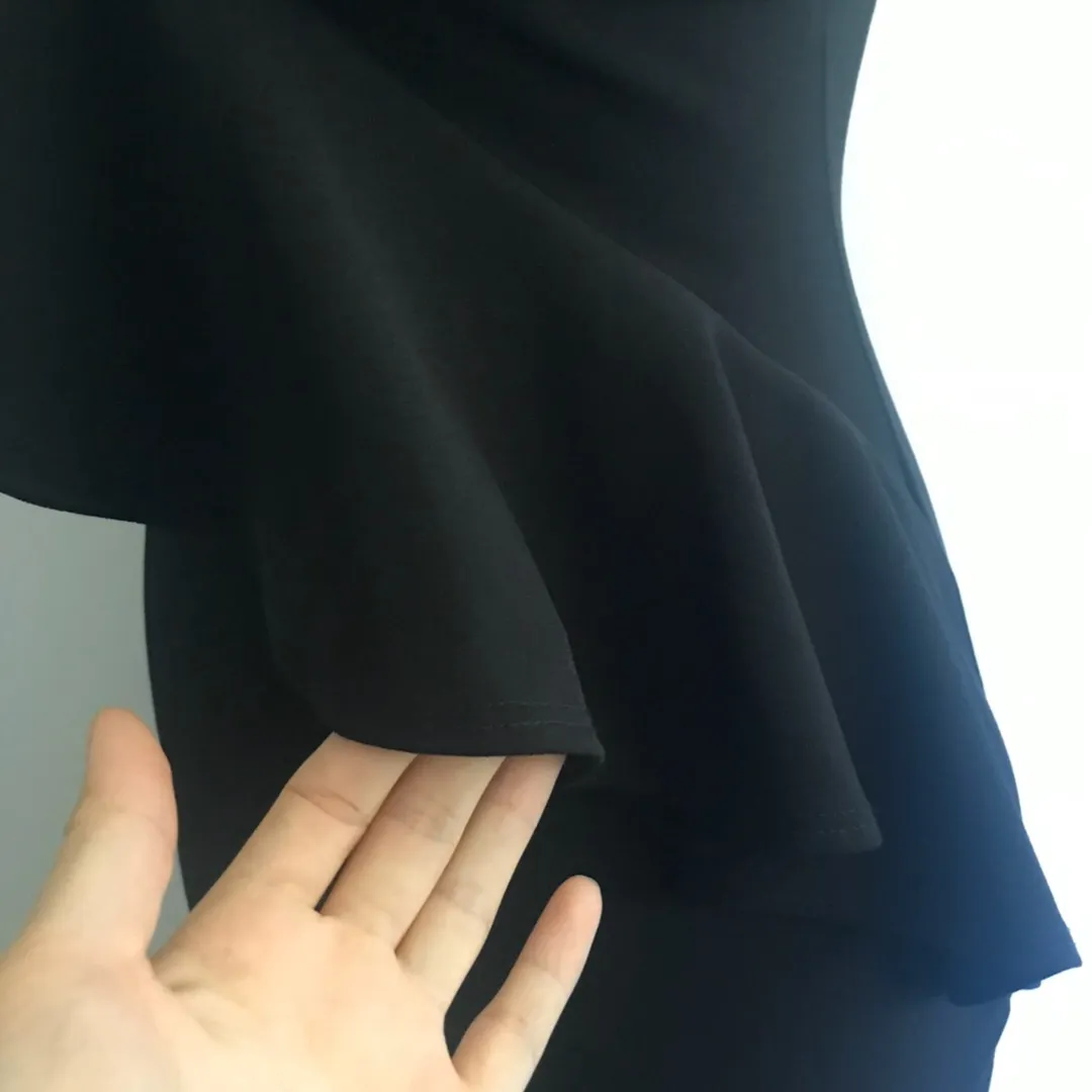 Ruffle Bodycon Strappy Black Dress - Image 3