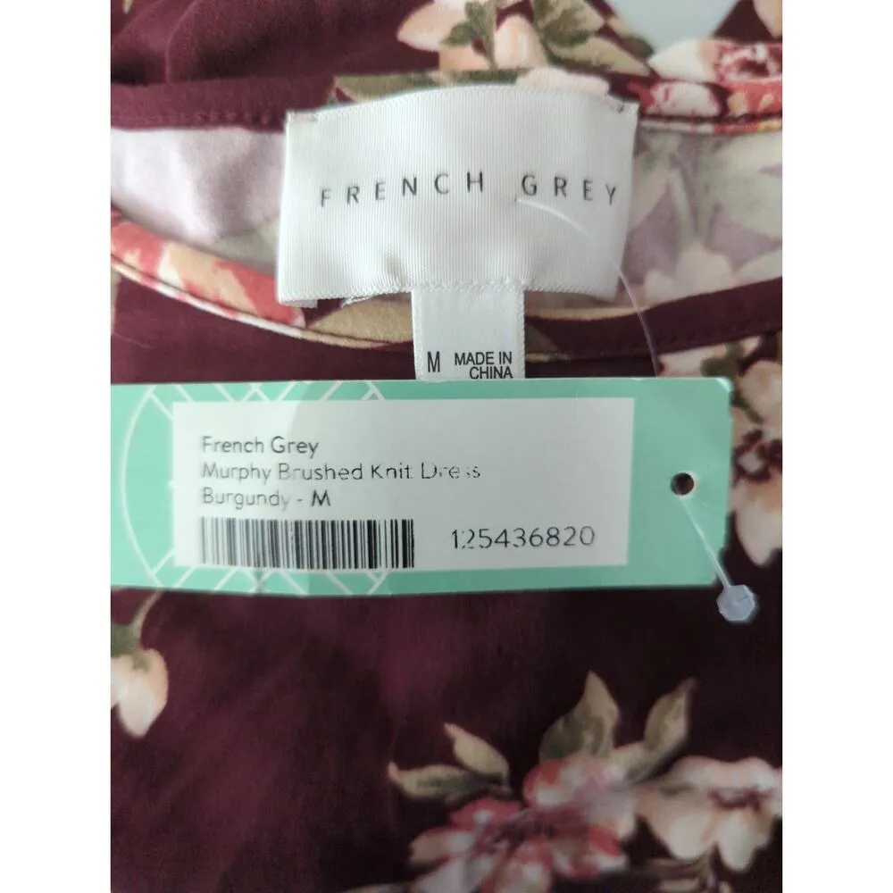 French Grey Women's Floral‎ Brushed Knit Dress Burgundy Medium NWT Bohemian - Image 9
