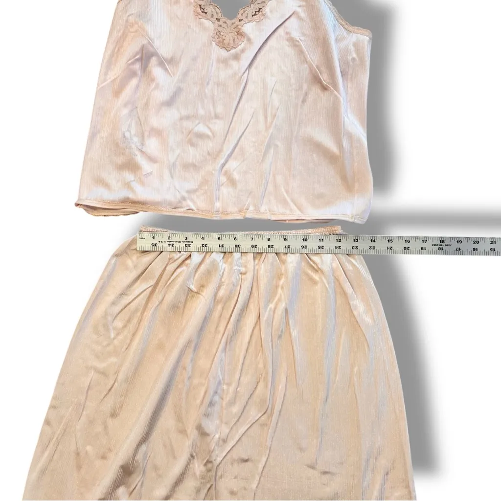 Vtg JC Penney Lt Rose Antron Nylon Lace Camisole & 1/2 Slip Lingerie Sz L - Image 5