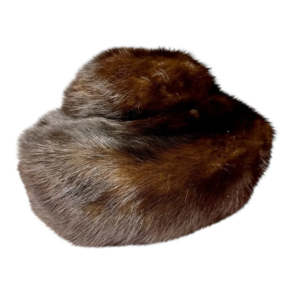 Vintage Mink Fur Pillbox Hat Brown With Hair Comb Clips Winter Mod Vintage Hat - Image 11