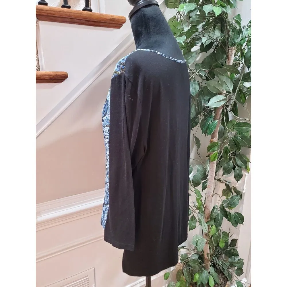 Jones New York Women Blue Paisley Polyester Round Neck Long Sleeve Top Shirt XL - Image 5