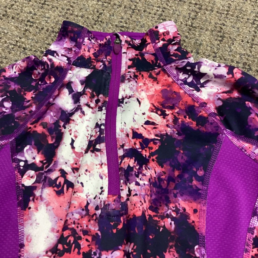 Tek Gear Purple White Pink Coral Tie Dye Athletic Long Sleeve 1/4 Zip Shirt * M - Image 3