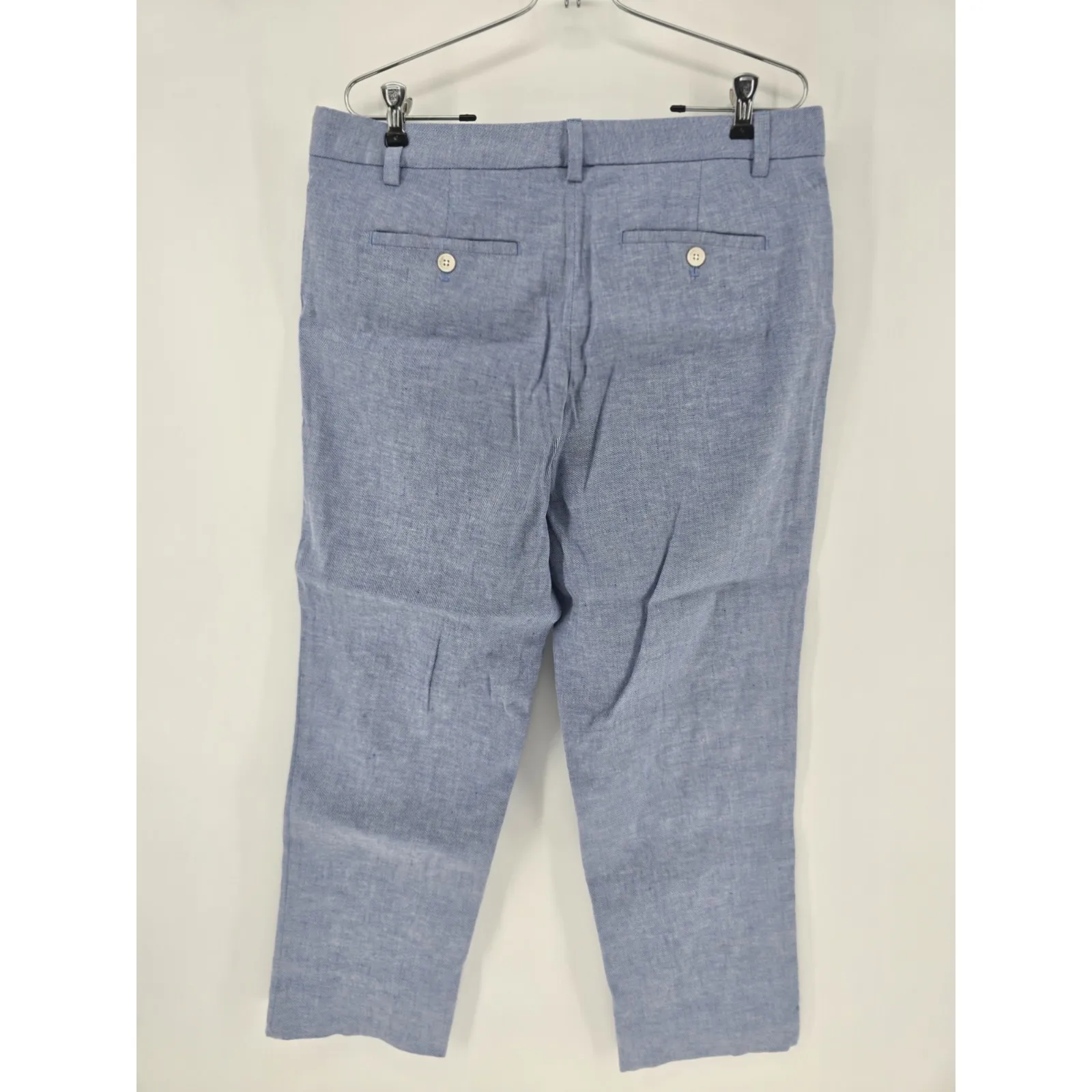 Banana‎ Republic Avery Crop Pants Size 12 Blue Linen Blend Straight Leg - Image 3