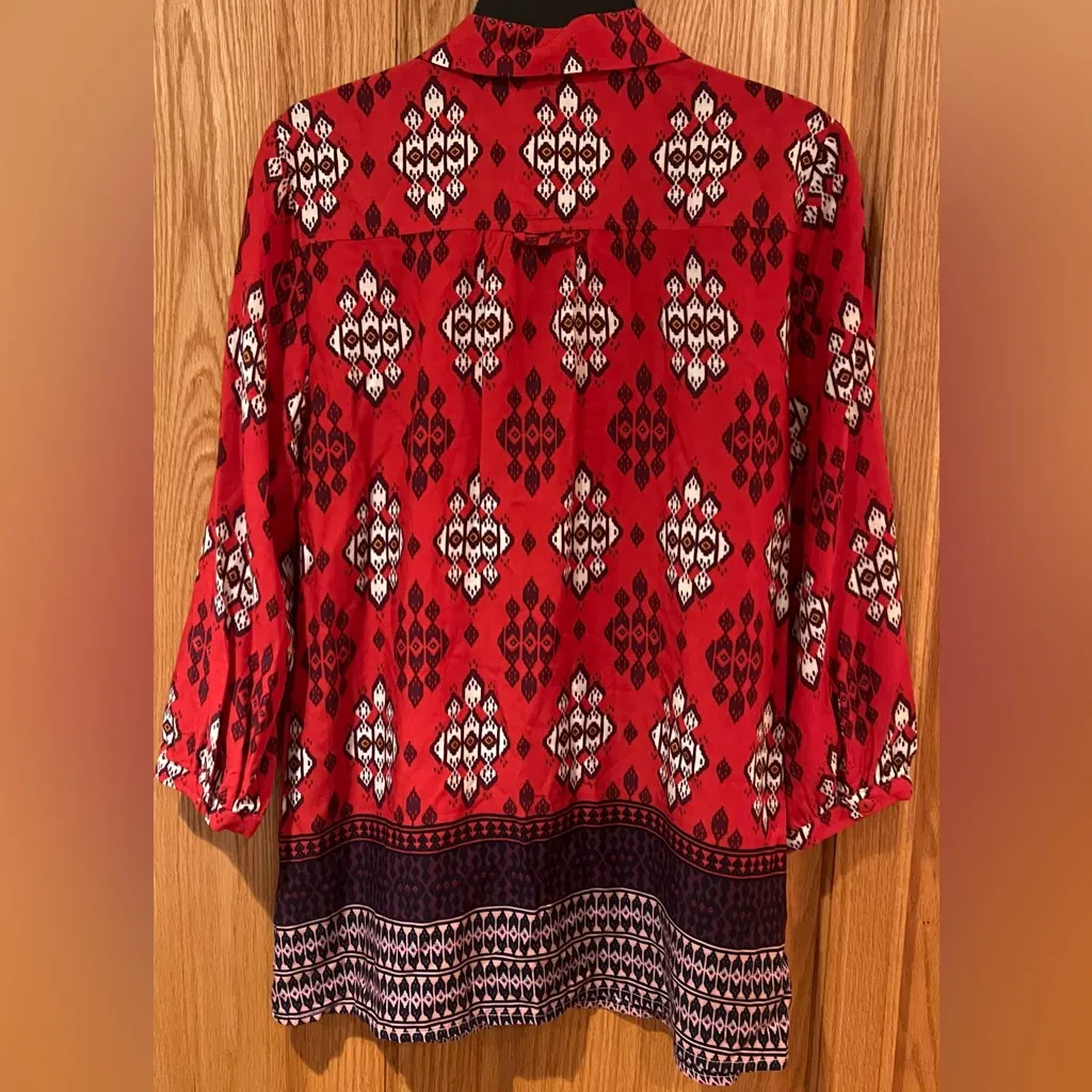 Maeve Anthropologie Woodland Walk‎ Aztec Print  Button Down Blouse Tunic Size 0 - Image 11