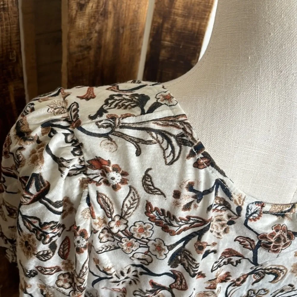 Lucky Brand casual top cream floral print shirt ruffle sleeve tunic NWT Sz med - Image 5