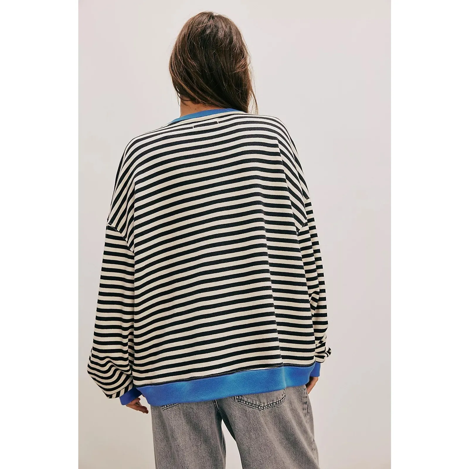 Free People We the Free Sweatshirt Striped Oversized Crewneck Size Medium - Image 2
