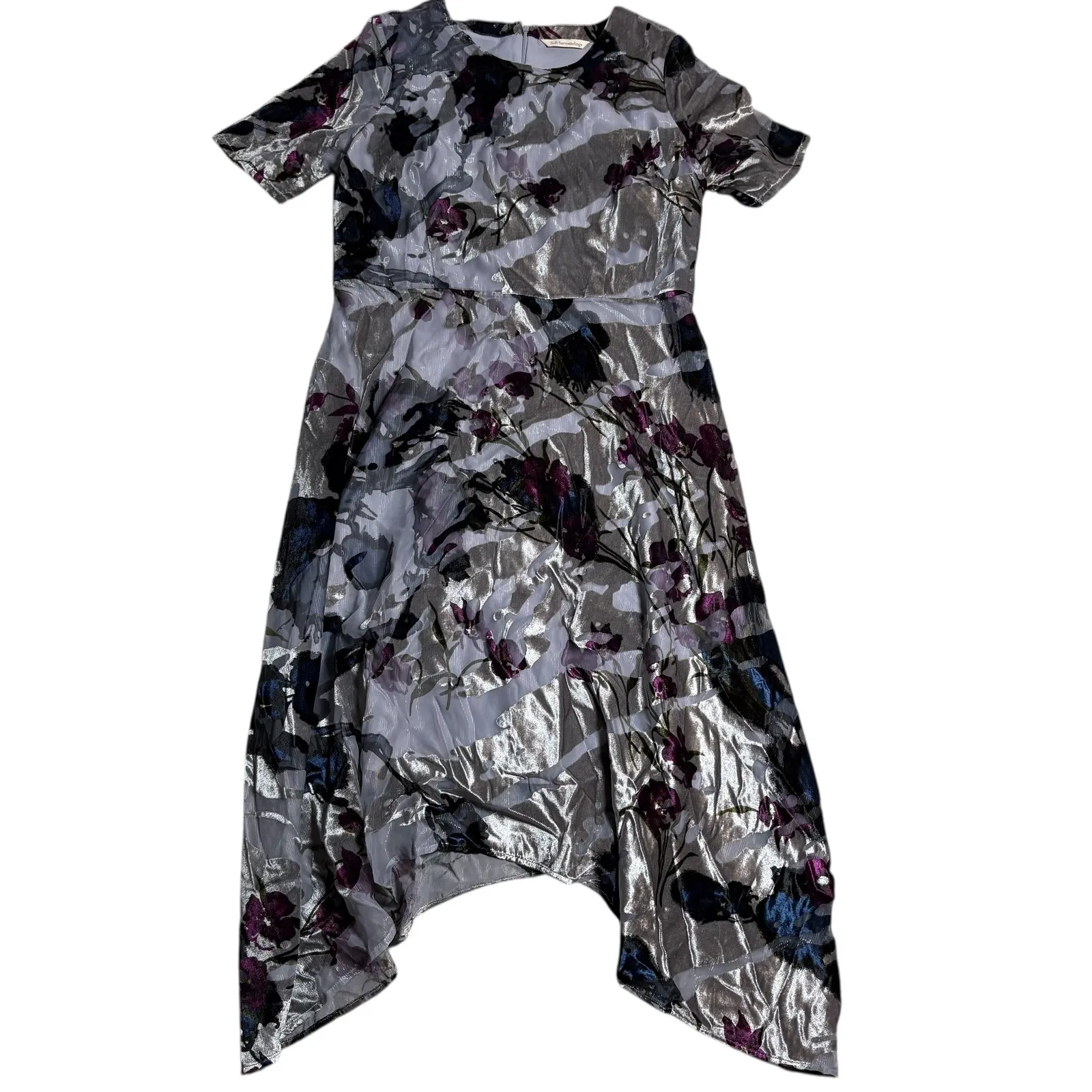 Soft Surroundings Annika Velvet Floral Print Midi Dress Aster Gray Med - Image 3