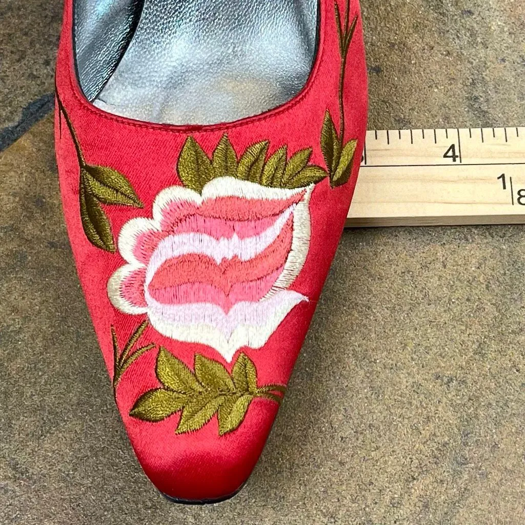 Sacha London Floral Embroidered Vintage Pumps Heels 7 Red - Image 12