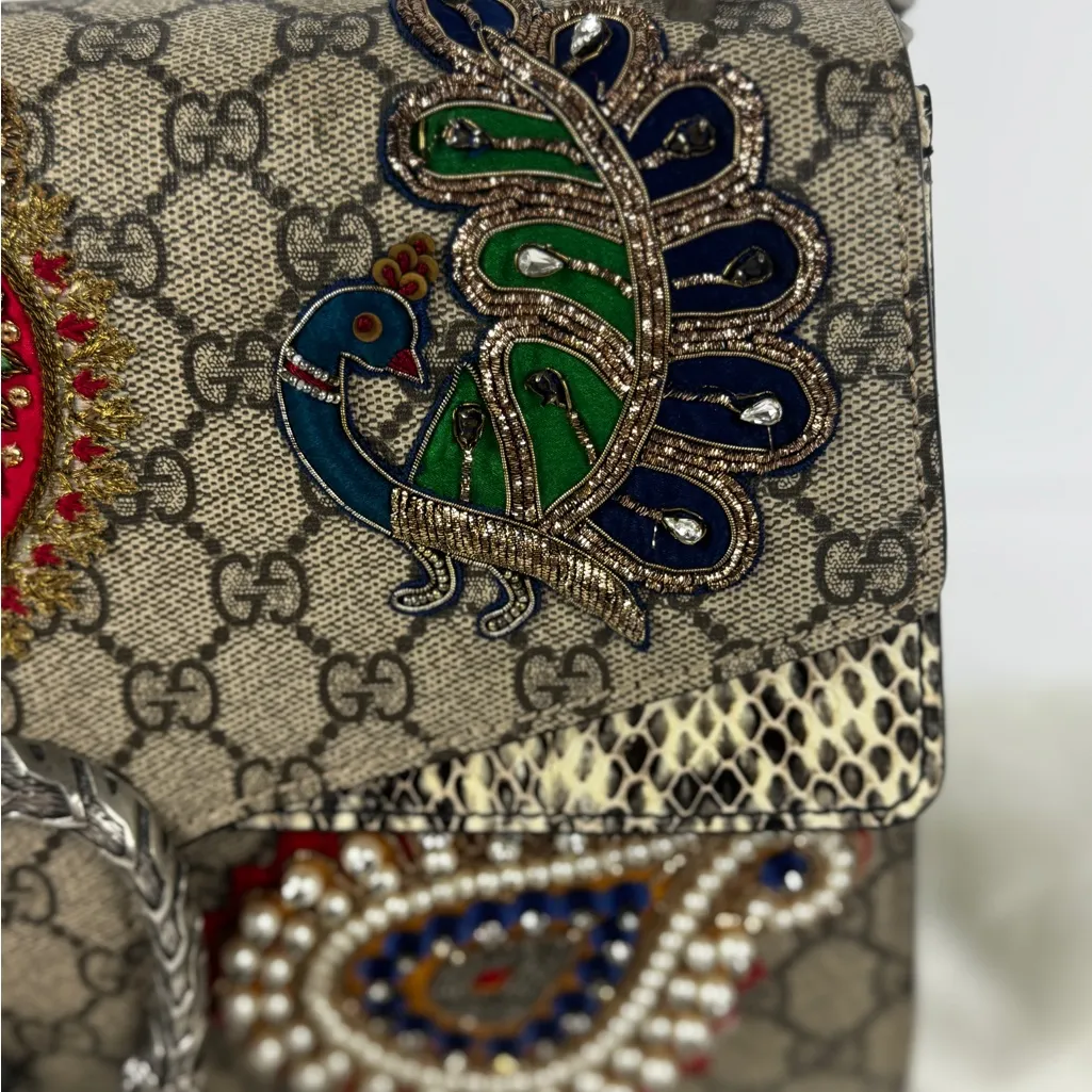 Gucci GG Supreme Monogram Snakeskin Flower Embroidered Dionysus Shoulder Bag - Image 6