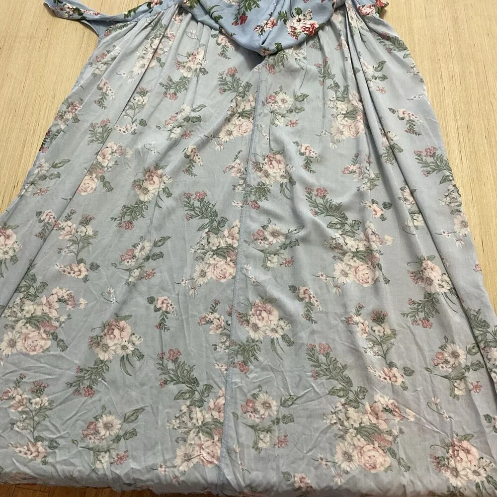 Adam Levine Floral Shorts Blue Short Sleeve Flowy Train Open Back Romper Large - Image 8