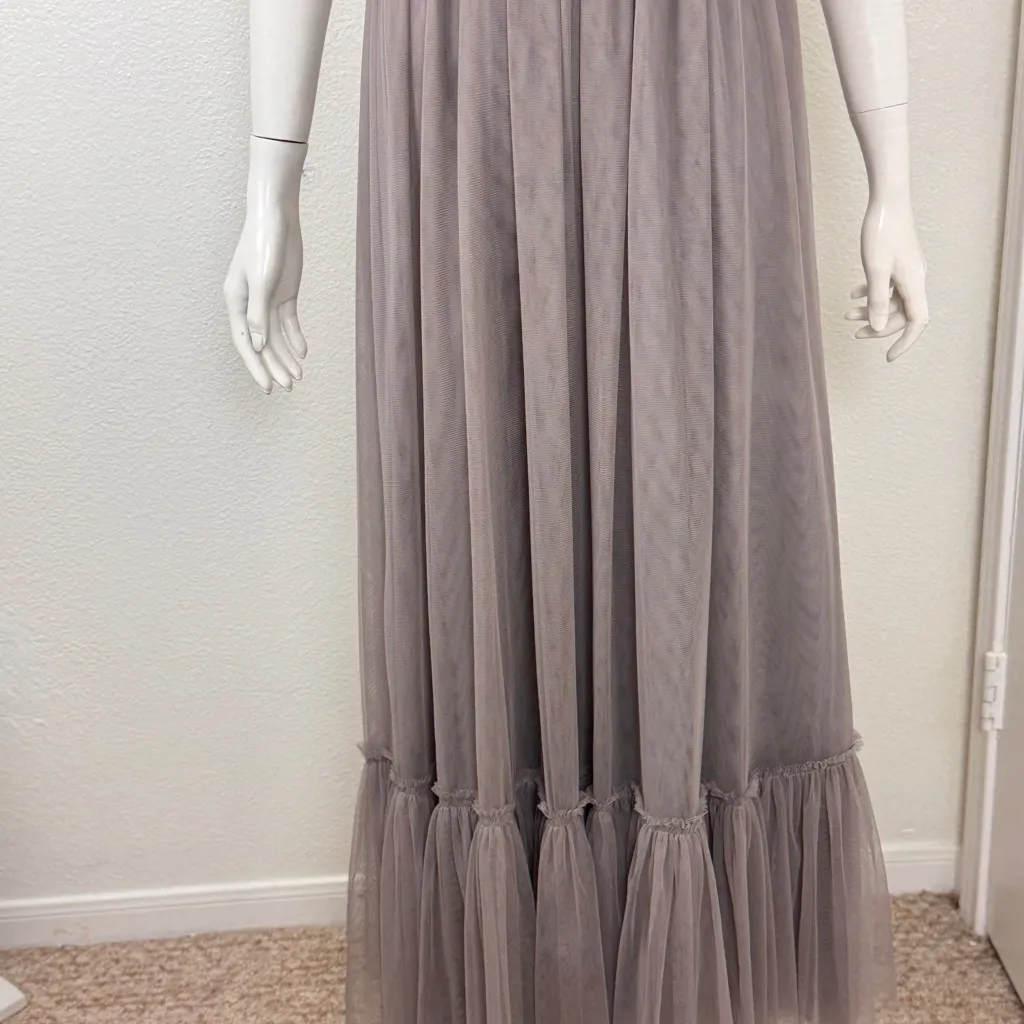 Va Et Vien Gray Tulle Strapless Long Maxi Dress Gown Size 0 - Image 9