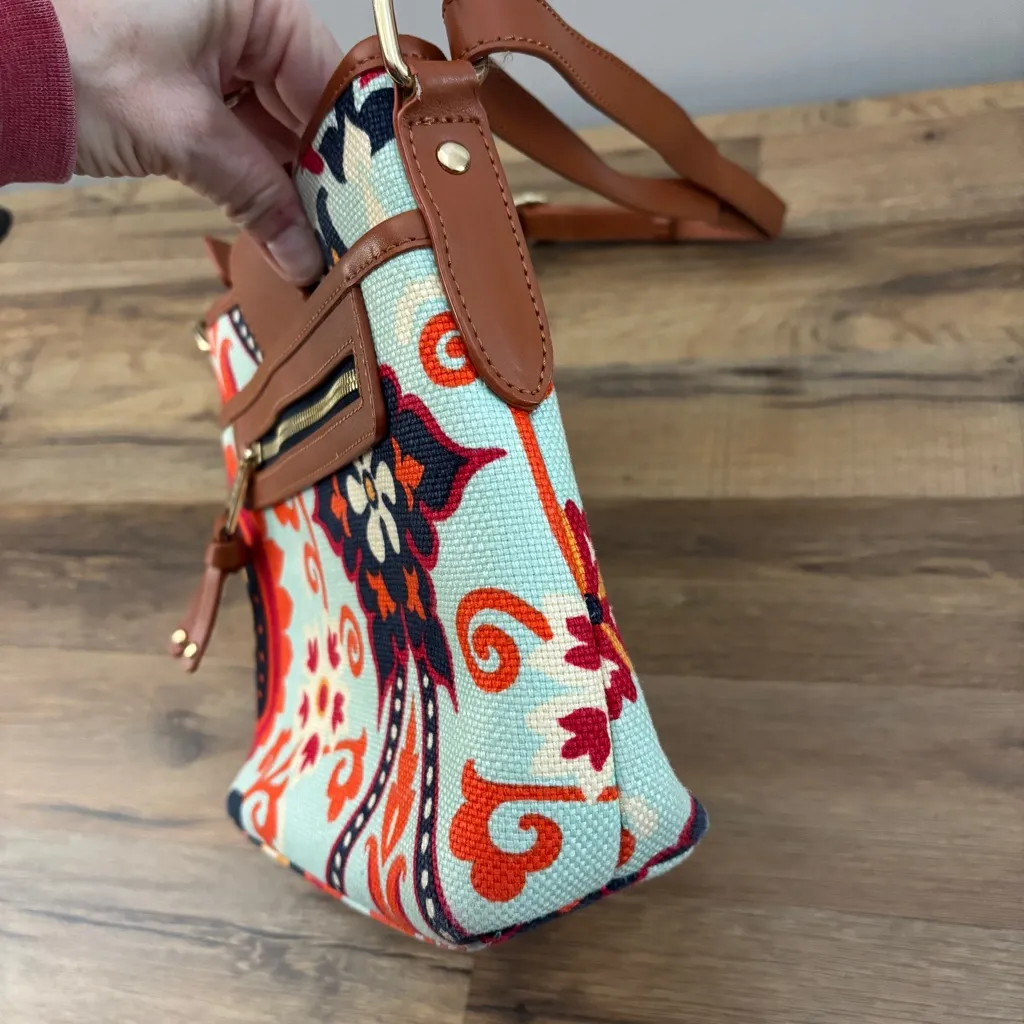 Spartina 449 Waving Girl Journey Hipster Bag Purse Linen Leather Blend Bright - Image 5