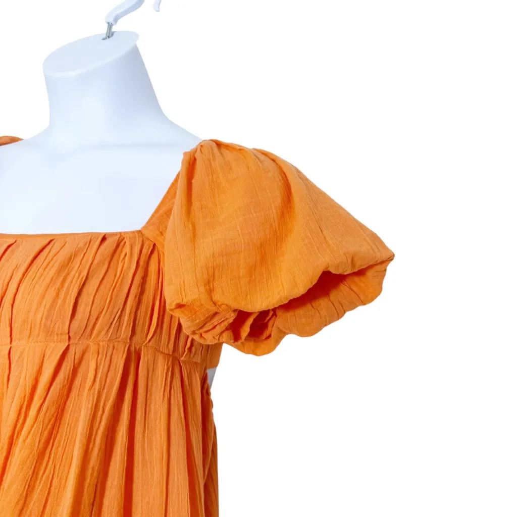 Free People Marina Mini Dress Orange Puff Sleeve Open Back Tie Detail (Fits‎ M) - Image 5