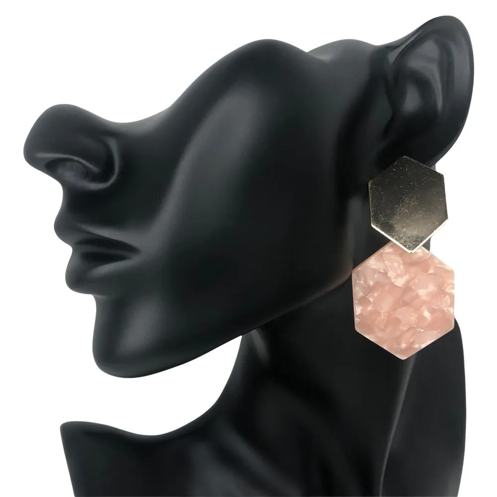 Soft Pink Geometric Drop Earrings - Image 3