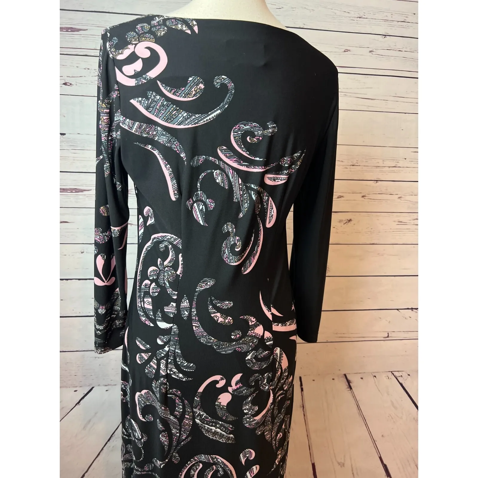 Joseph Ribkoff Dress Bodycon size 2‎ Lined Jersey Knit Midi Long Sleeve Black - Image 6