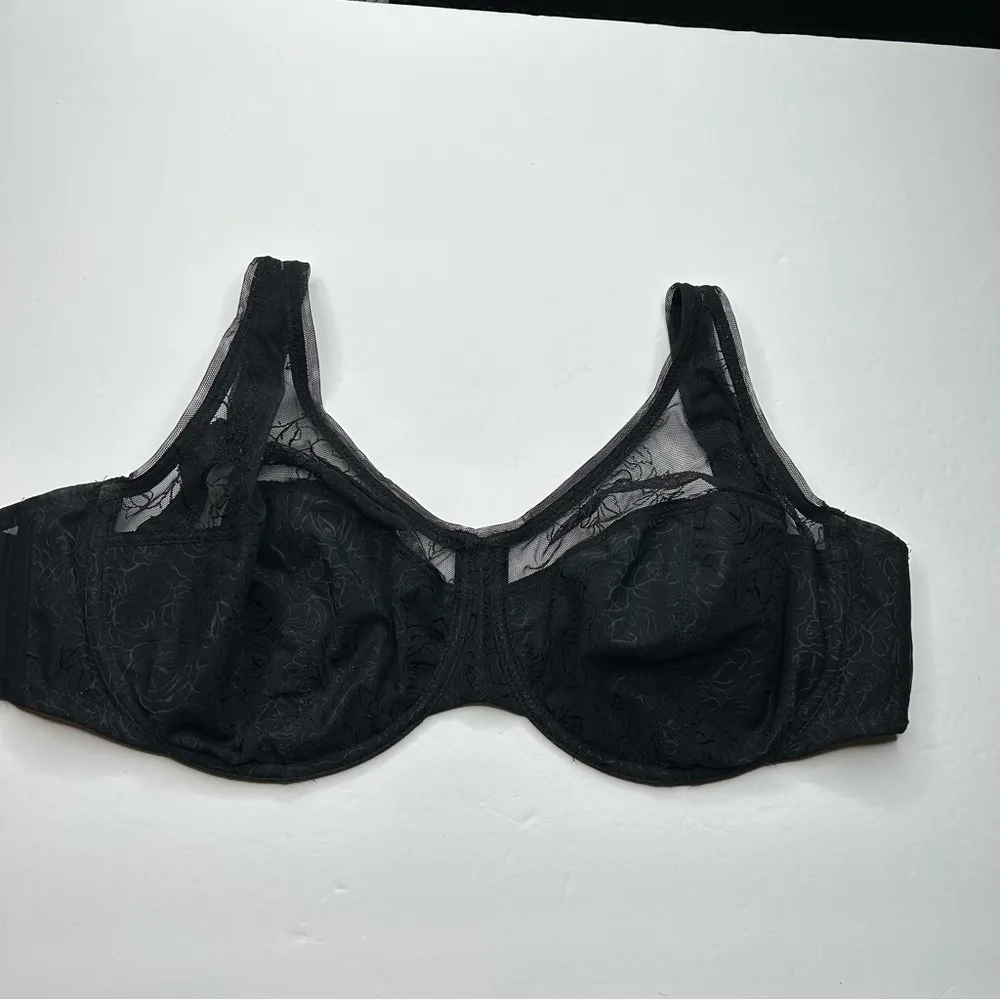 Wacoal Black Full-Coverage Bra 36G 36DDDD rose floral Lace unlined - Image 2