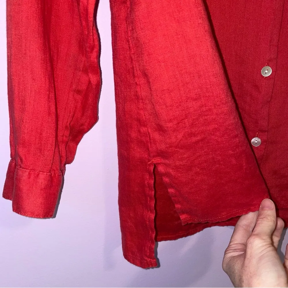 J Jill XS 100% Linen Essential Shirt in Red Button Collar Long Sleeve - Image 4