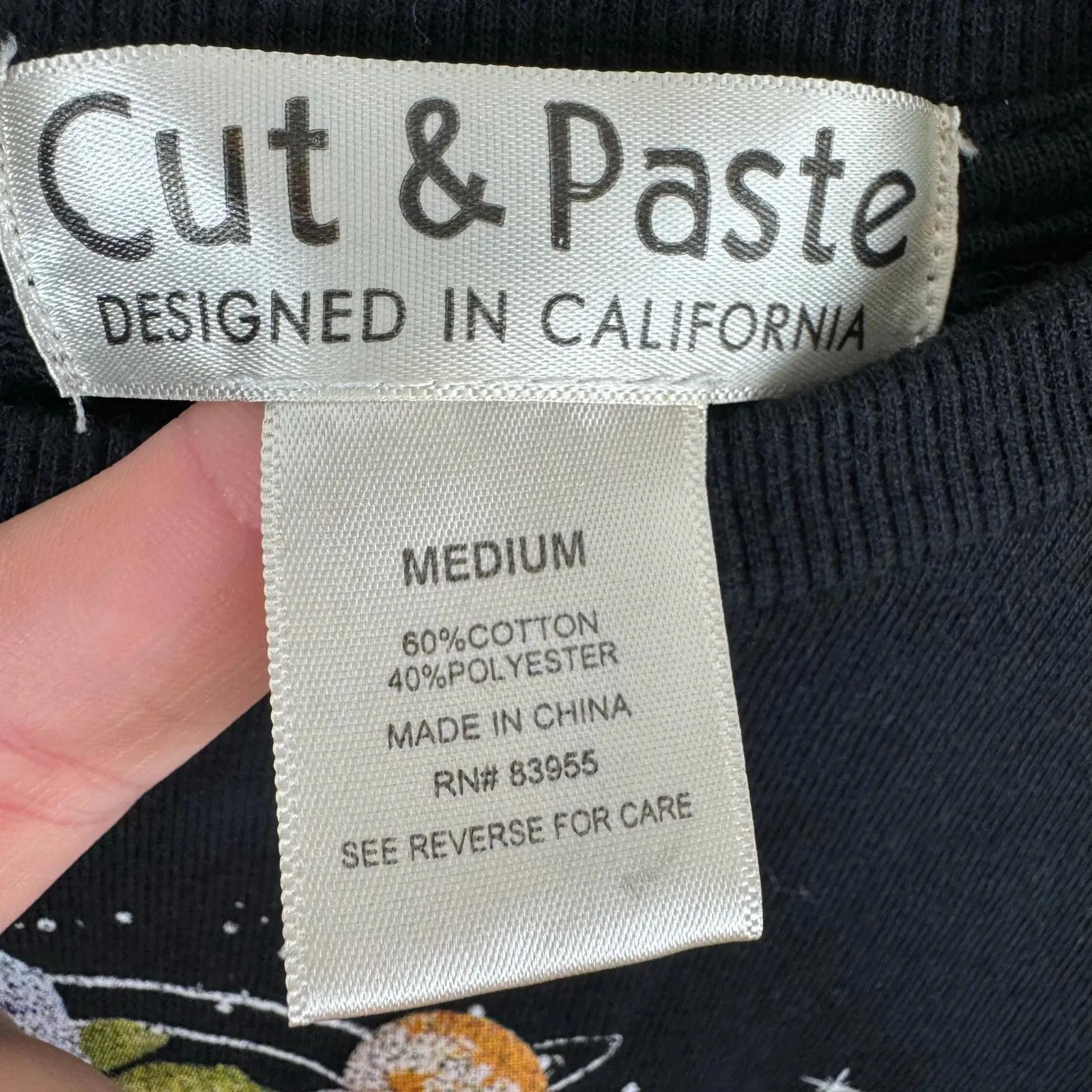 Cut & Paste Black Floral Astrology Planets Cropped Pullover Sweatshirt Size‎ M Size M - Image 6