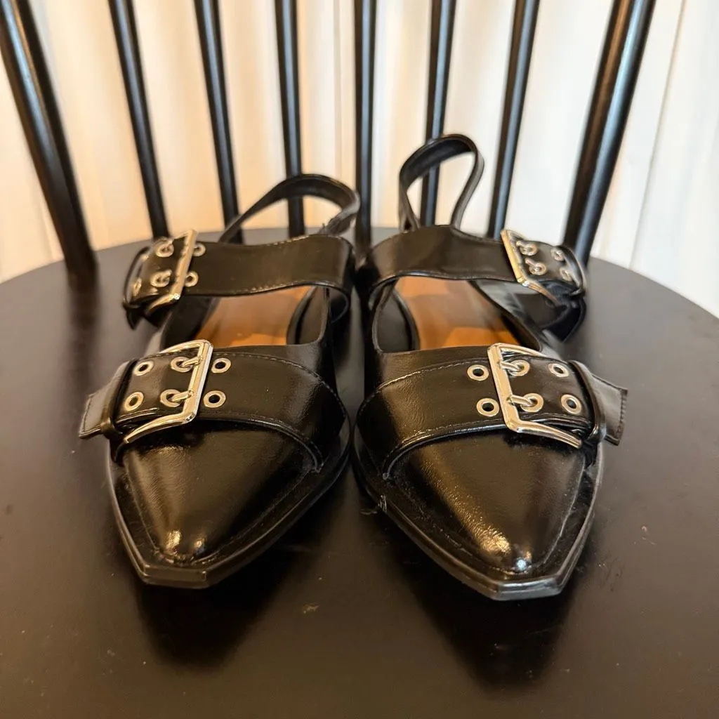 Wild Fable Peyton double buckle black point toe sling back flats size 6 - Image 4
