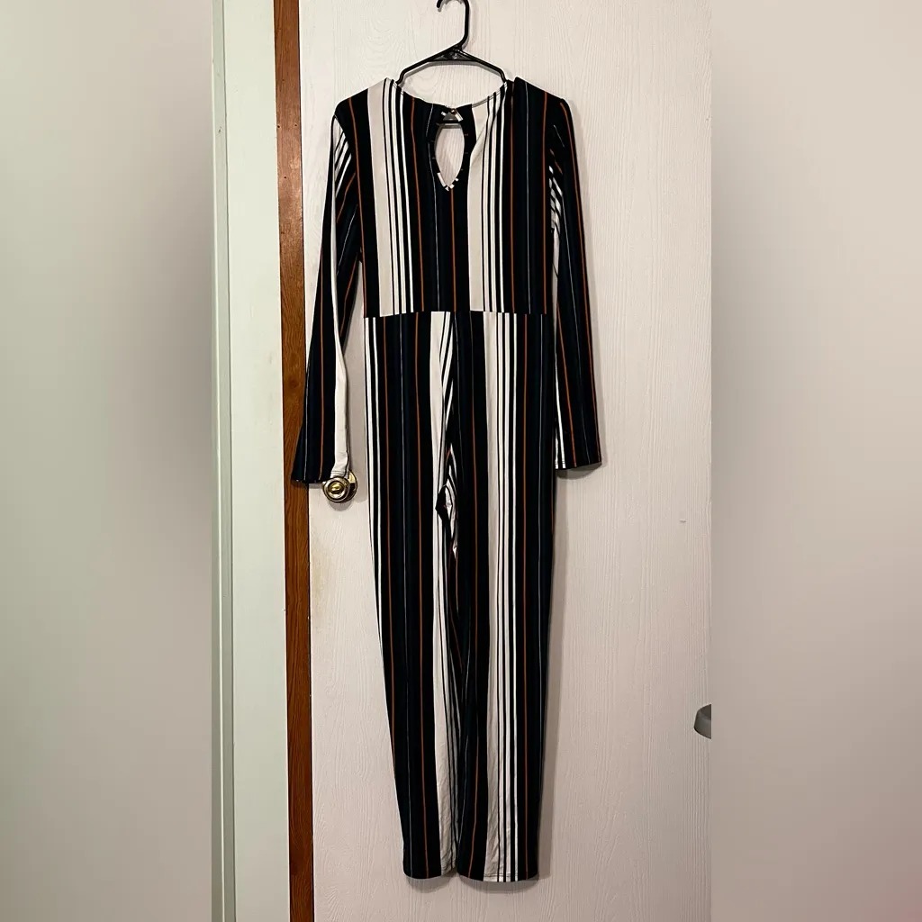 Gibiu Navy Blue and White Striped Jumpsuit Long Sleeves Size 3X - Image 2