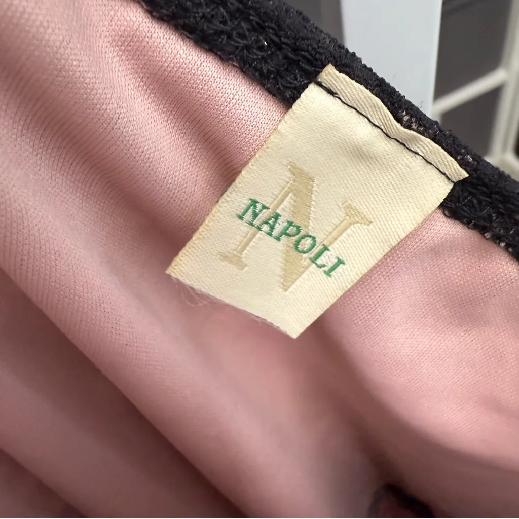 Napoli Vintage Whimsigoth Fairycore Pink & Black Lace Slip Dress with Bow Detail Size 2 - Image 3