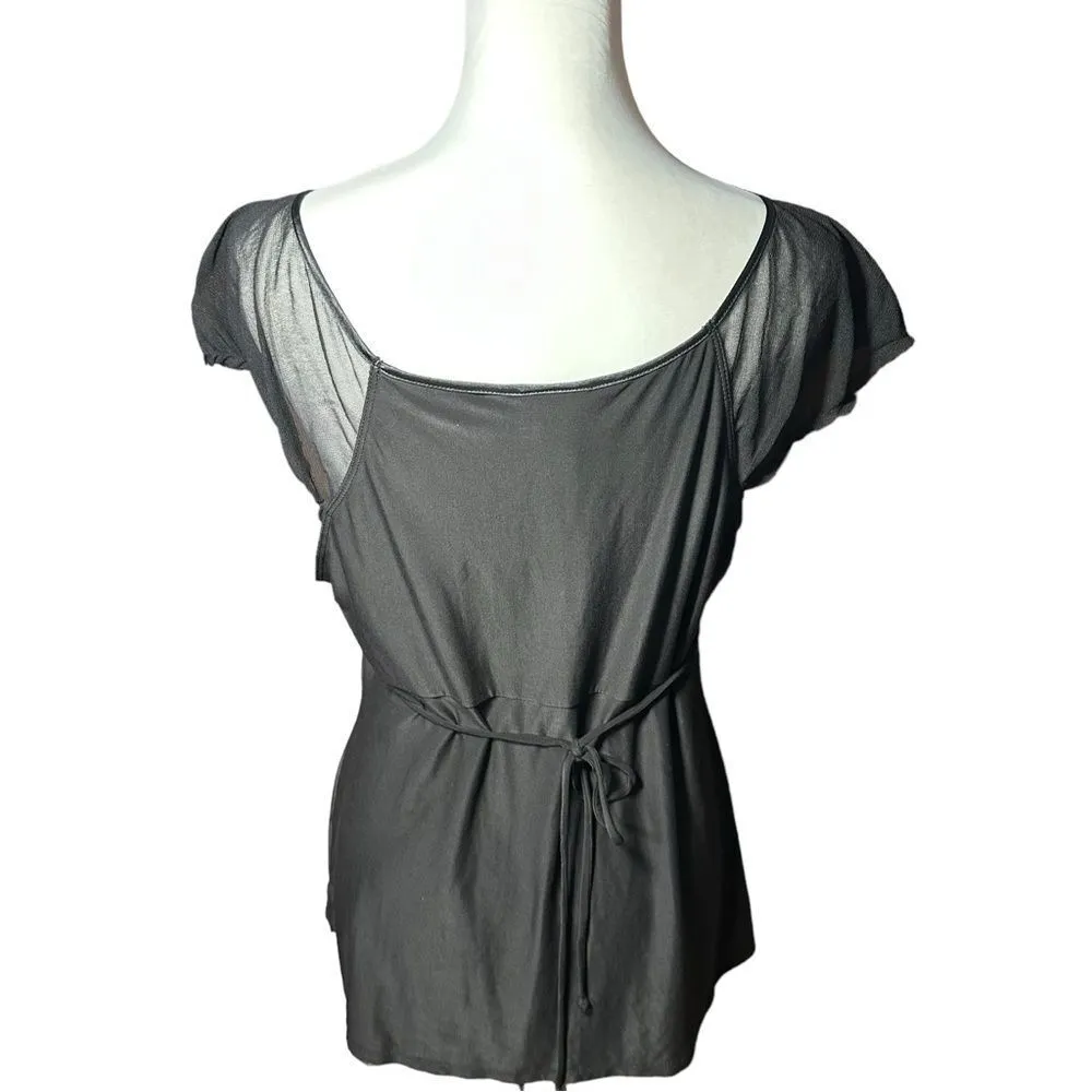 Bisou Bisou Intimates Black v - Neck Top with Sheer Details Sz Large - Image 7