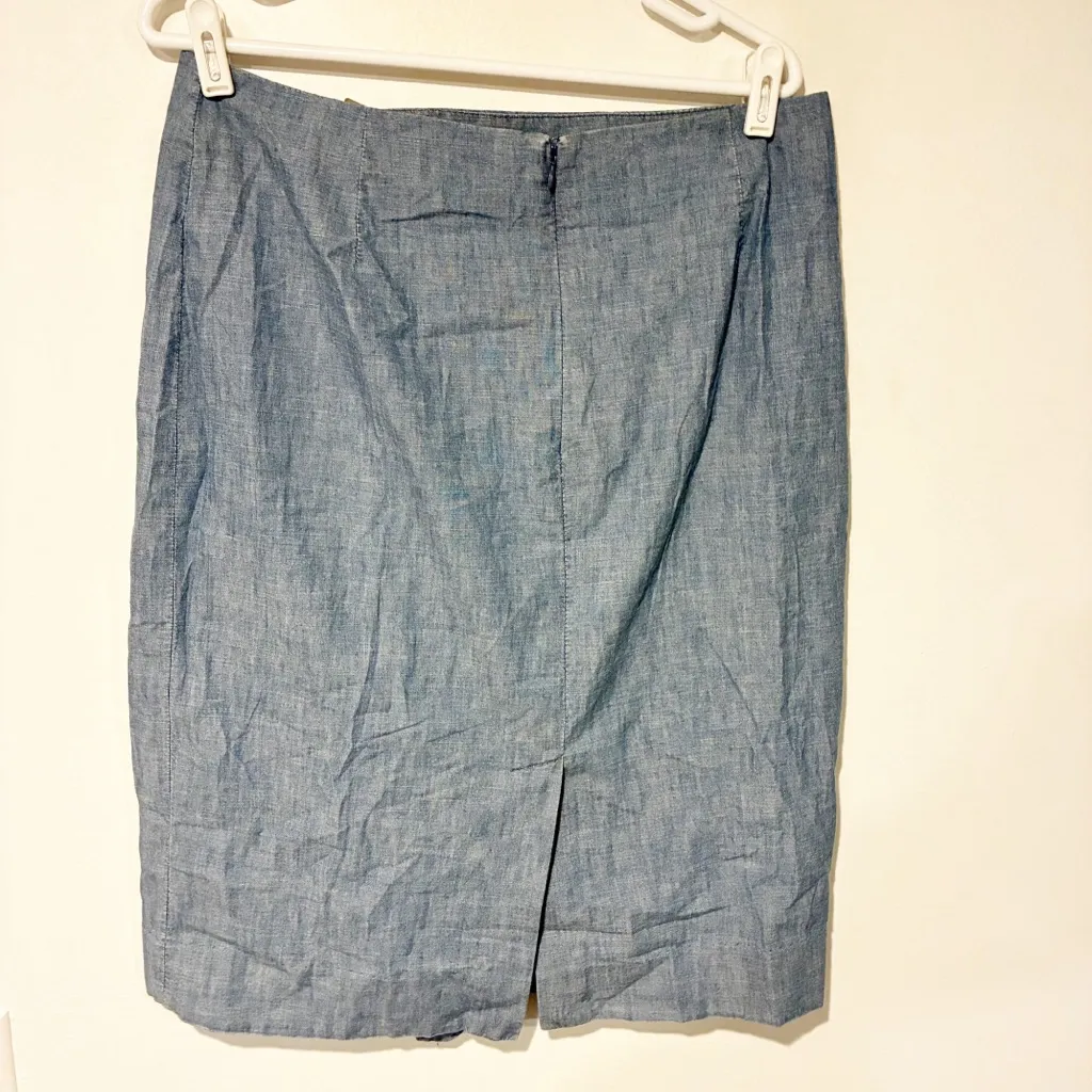 J. Crew‎ Chambray Blue Ruffle Pencil Denim Midi Skirt Size 12 NEW - Image 6