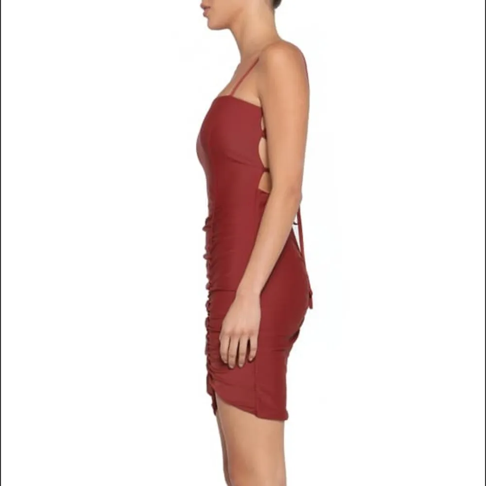 Tiger Mist Annika Lace-Up-Open Back Ruched Dress in Rust Size XS - Image 3