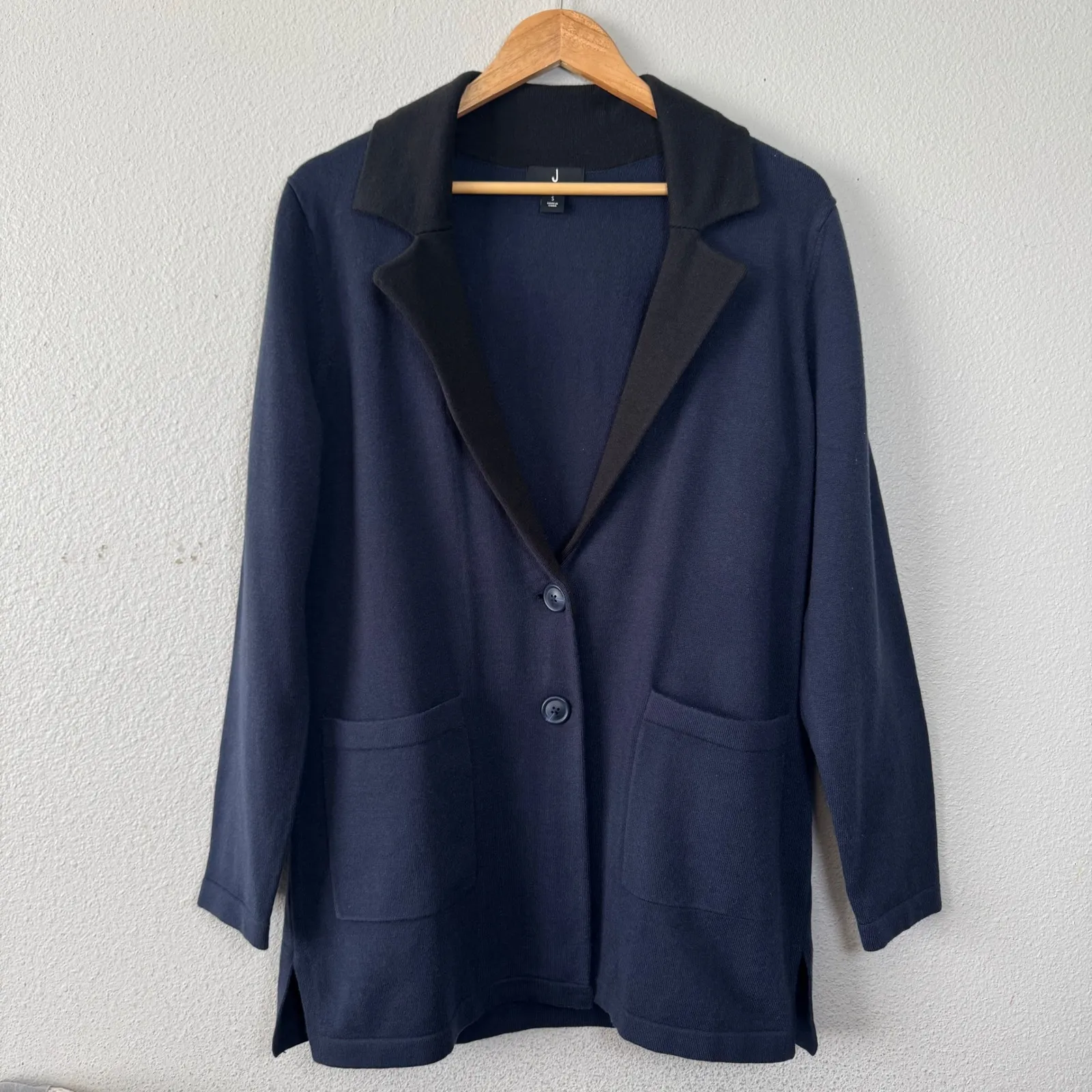 Jason Wu Navy Blue Knit Blazer Jacket Black Trim Career‎ Office Small S - Image 2