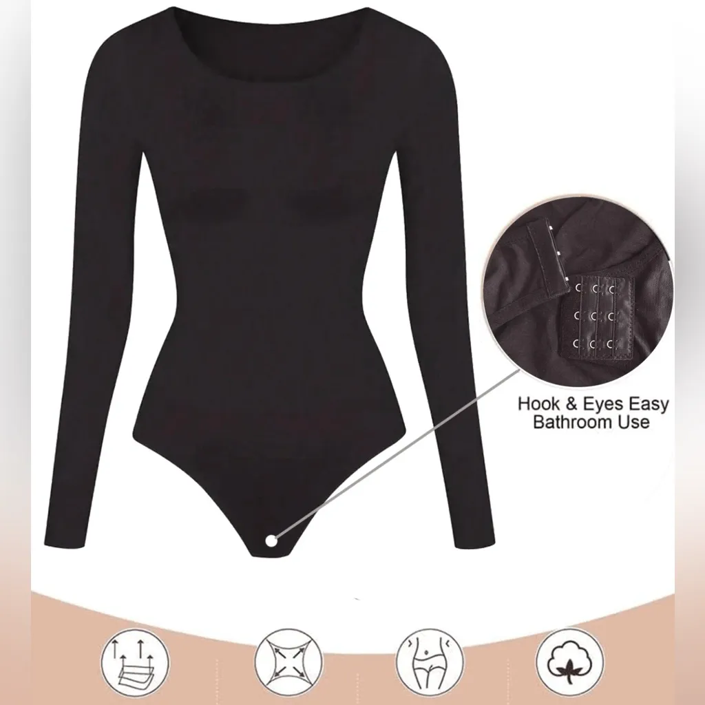 New Women's Black Long Sleeve shapewear Bodysuit xxl - Image 3