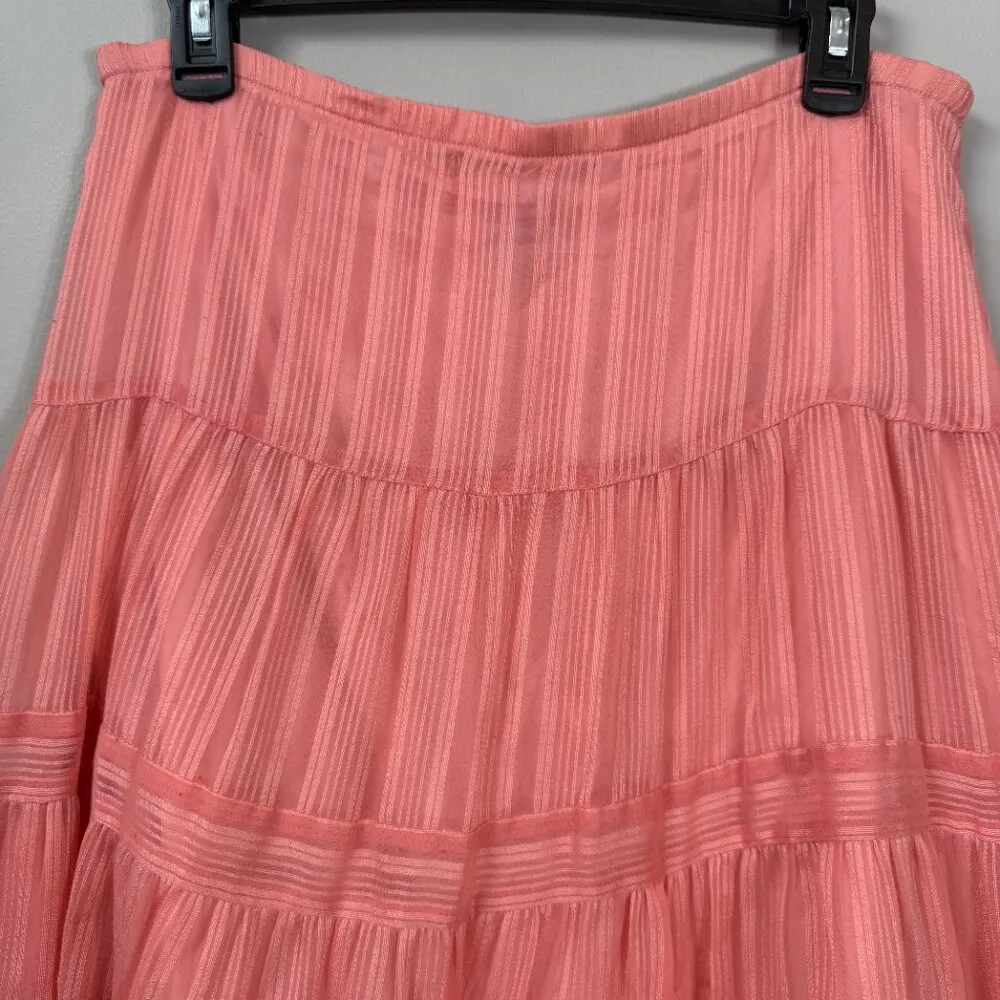 Vintage Y2K Rampage Tiered Full Midi Skirt Size 9 Coral Sheer Ruffle Lined Retro - Image 10