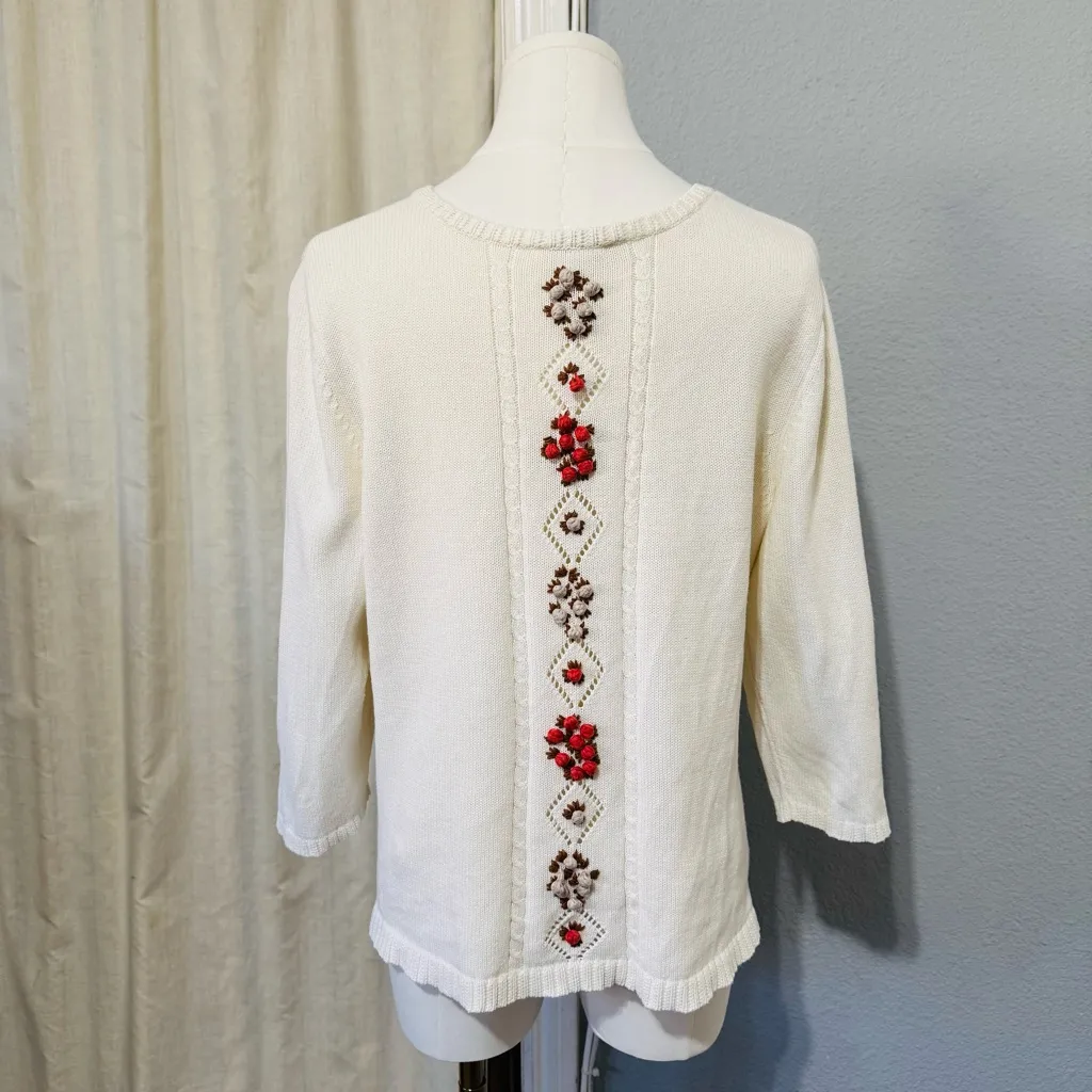 Christopher & Banks Cream Embroidered Floral Button Down Cardigan Women's Size L - Image 5