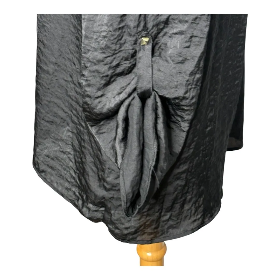 Ellen Tracy Satin Top V-Neck Embellished Roll Tab Sleeve Black Women Size‎ XL - Image 5