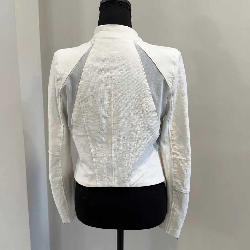 Blanc NYC Blank White Crepe Moto Jacket with Mesh Panels size S - Image 3
