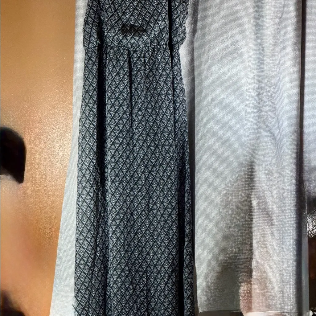 Forever 21 Black Patterned Maxi Spaghetti Strap Dress Size Medium Boho - Image 3