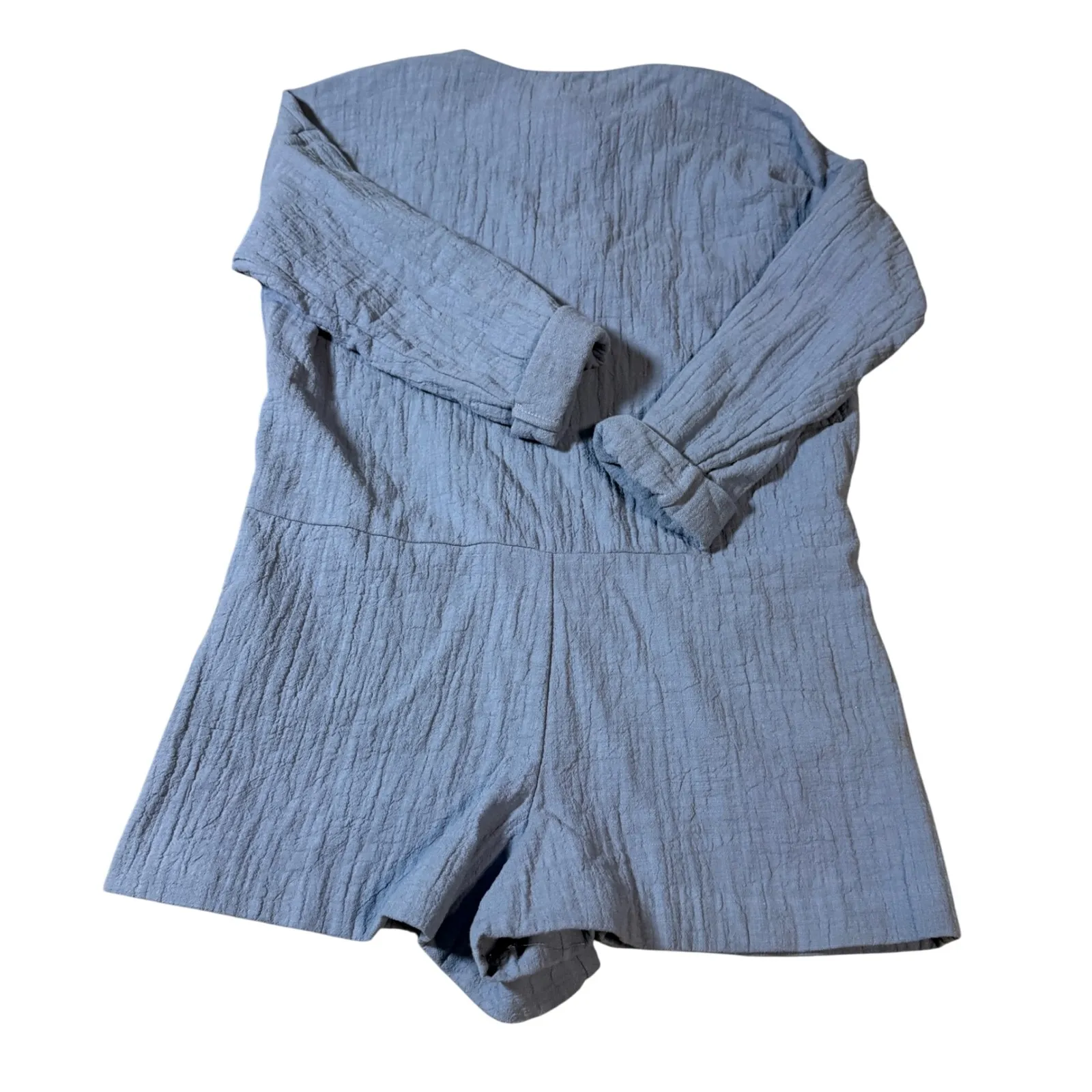Zara Women Size XS Dusty Blue Romper Tie‎ Front 100% Cotton Lightweight - Image 3