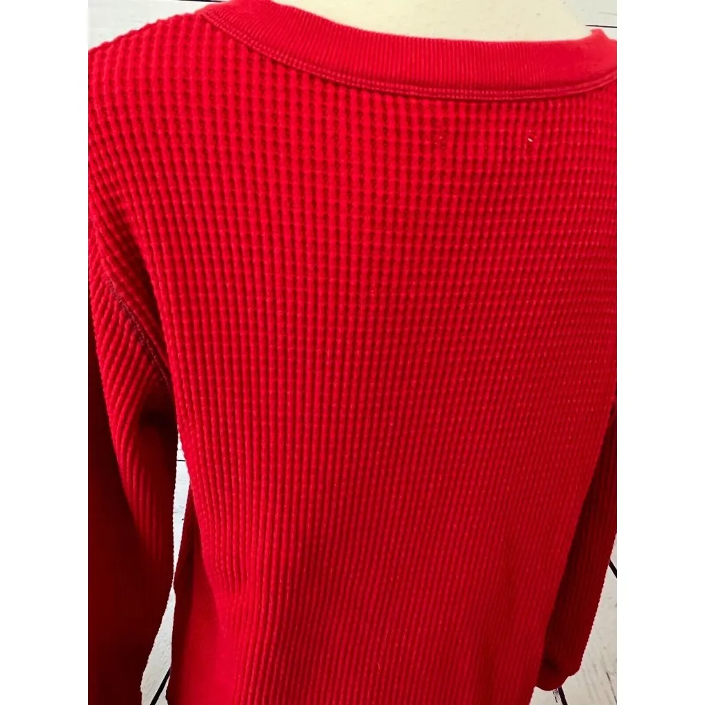 Madewell long sleeve thermal shirt‎ Red waffle knit Vneck Christmas Small Blouse - Image 8