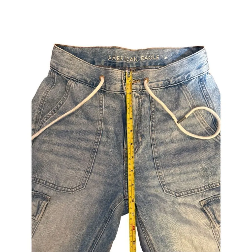 American Eagle Chambray Cargo Jean Joggers Grunge 90s Pants Punk Sz 0 Acid wash - Image 4