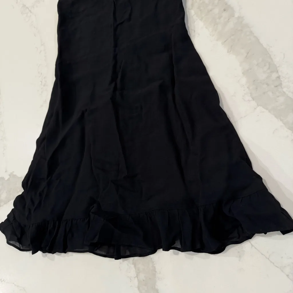 Reformation Christine Mini Dress RuffleHem TieStraps Sweetheart Womens 2 Black - Image 8