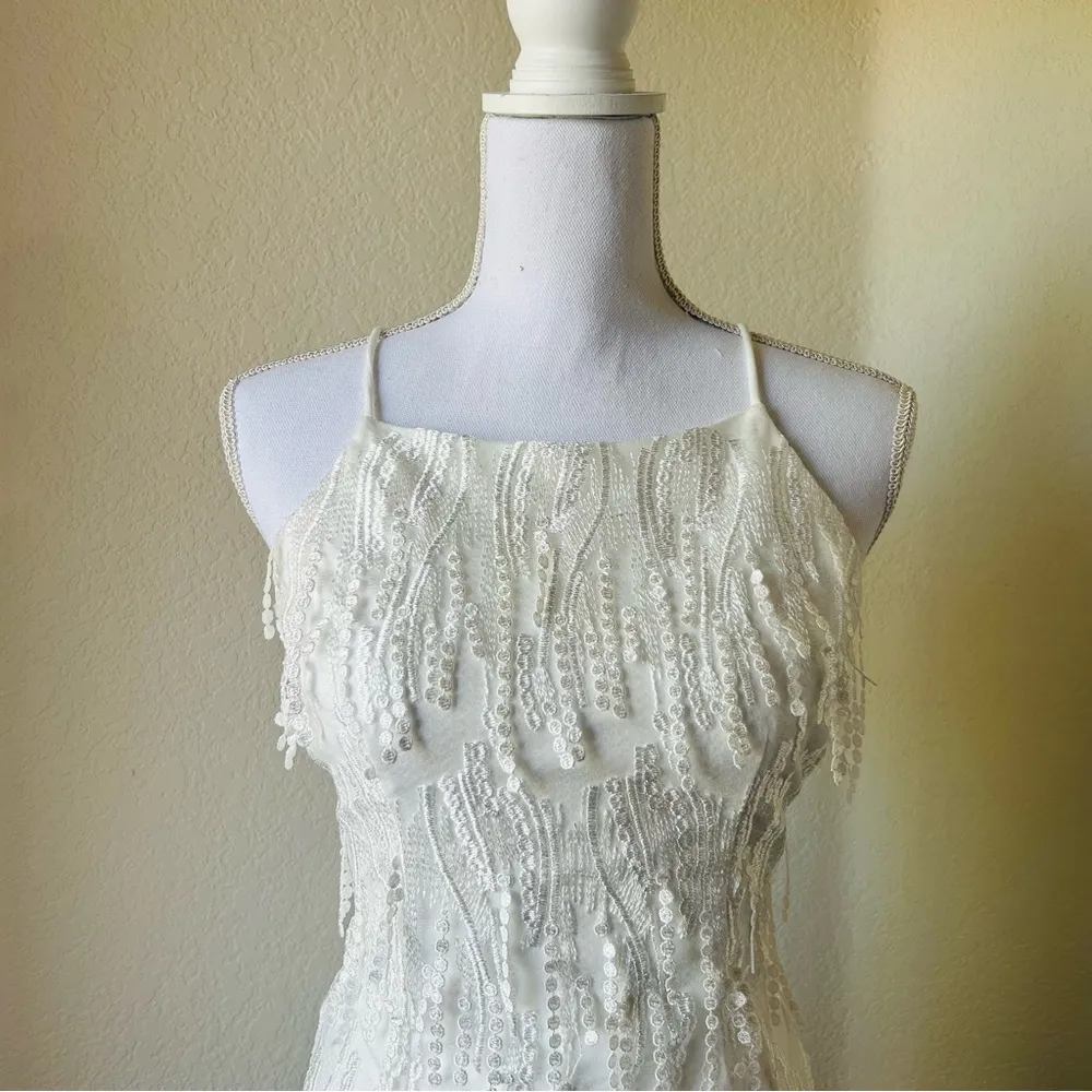 Making Magic White Fringe Lace-Up Mini Dress - Image 6