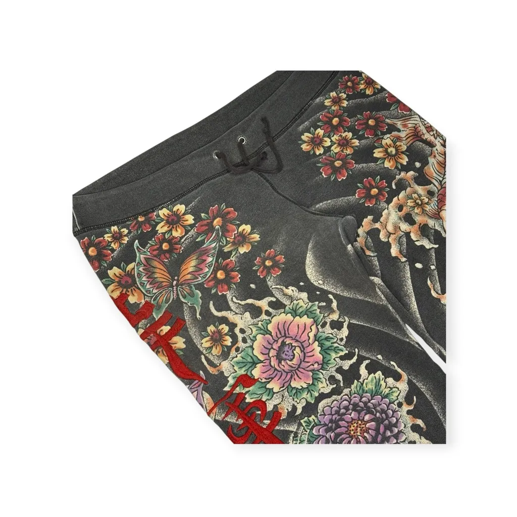 Rare: Y2K Lucky Brand ❀ Embroidered Asian Koi Butterfly Sweatpants ❀ Black ❀ L - Image 6