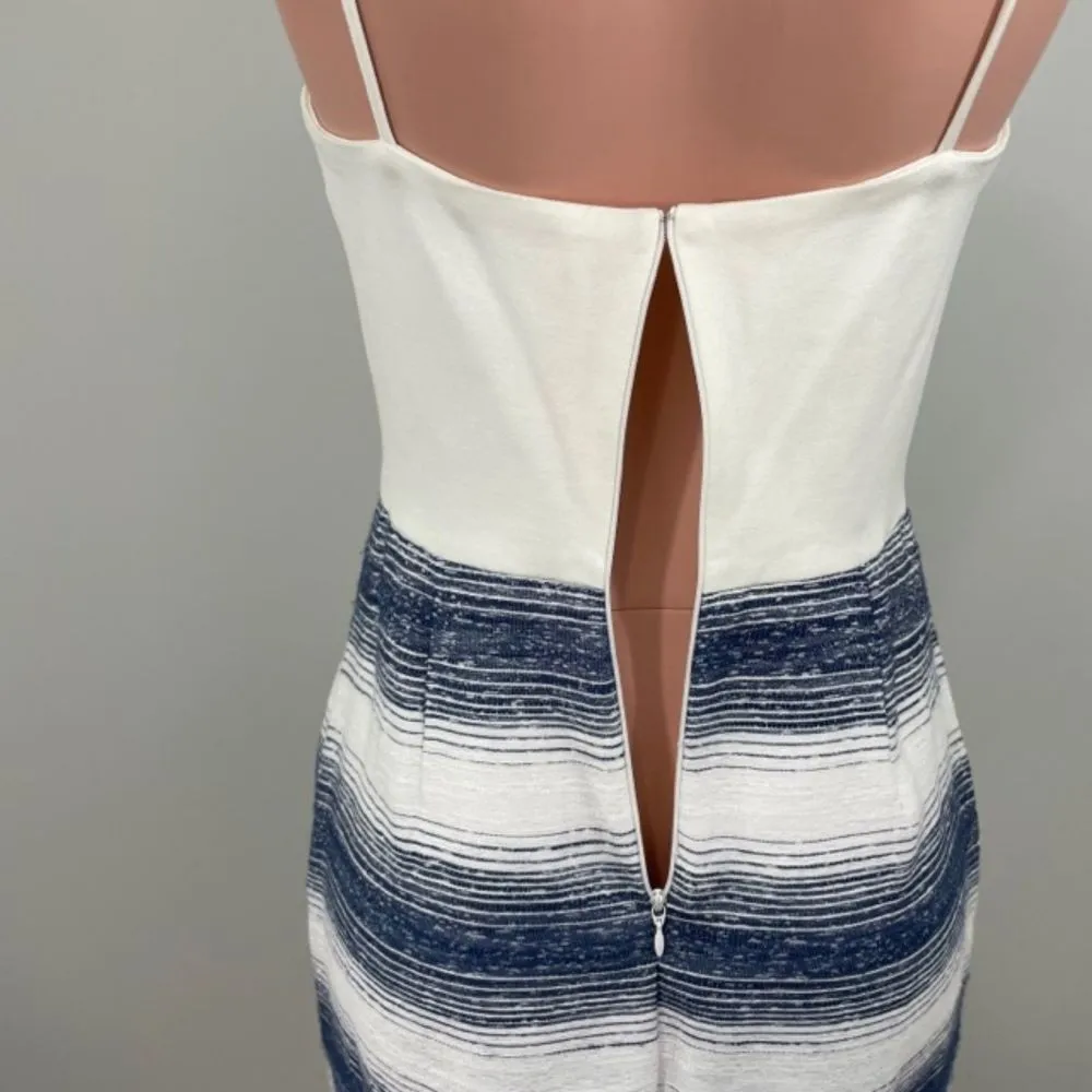 Hutch Anthropologie White Navy Striped Sleeveless Halter Sheath Tweed Dress Sz 8 - Image 6