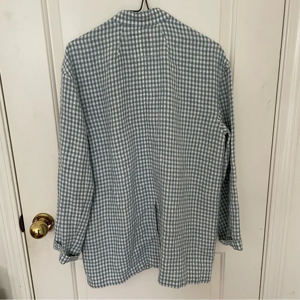 Madewell White Blue Linen Collarless Blazer in Gingham Check - Image 6