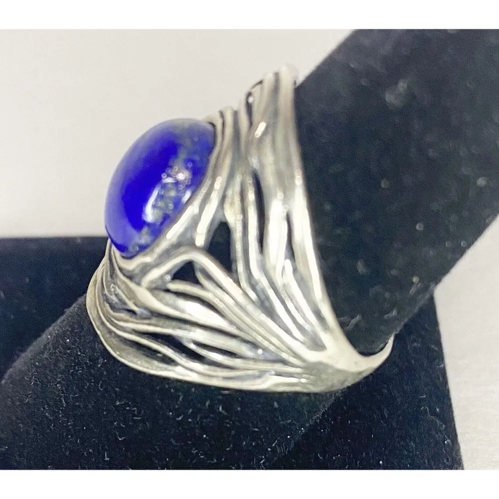 PZ Israel Sterling Silver Oval Cut Lapis Ring Signed Size 8.75 Blue - Image 2