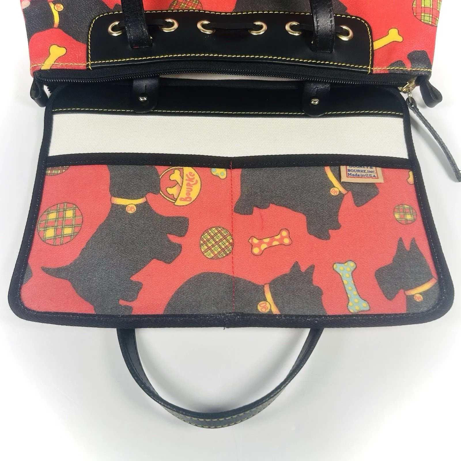 Dooney & Bourke Purse Red Scottie Dog Bag Satchel Coated Leather Vintage - Image 12