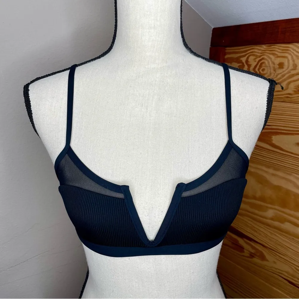 L*SPACE Sadie Ribbed Sheer Mesh Bikini Top in Black Small - Image 3