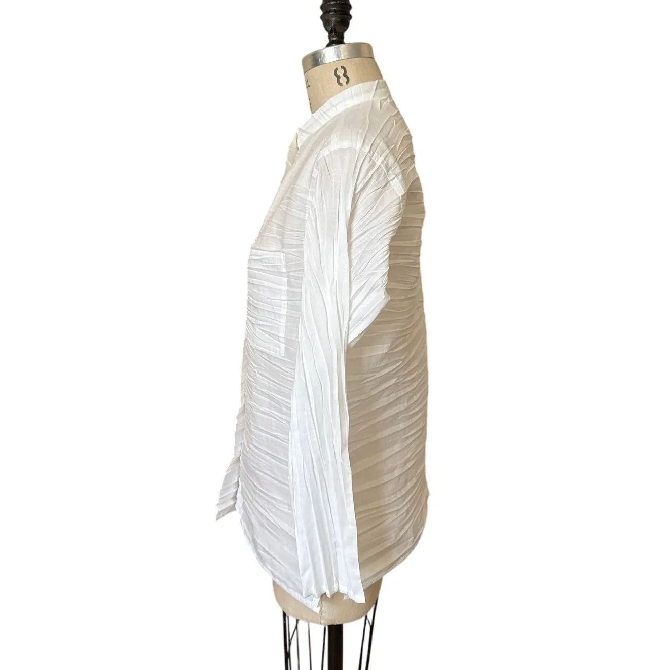 Issey Miyake Heart HAAT Pleated White Cotton Long Sleeve Shirt Size 2/ Medium - Image 3