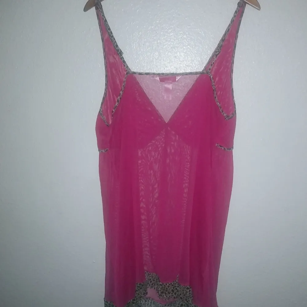 Cacique 22/24 Negligee Sleep Gown Chemise Pink Leopard Trim Plus - Image 3