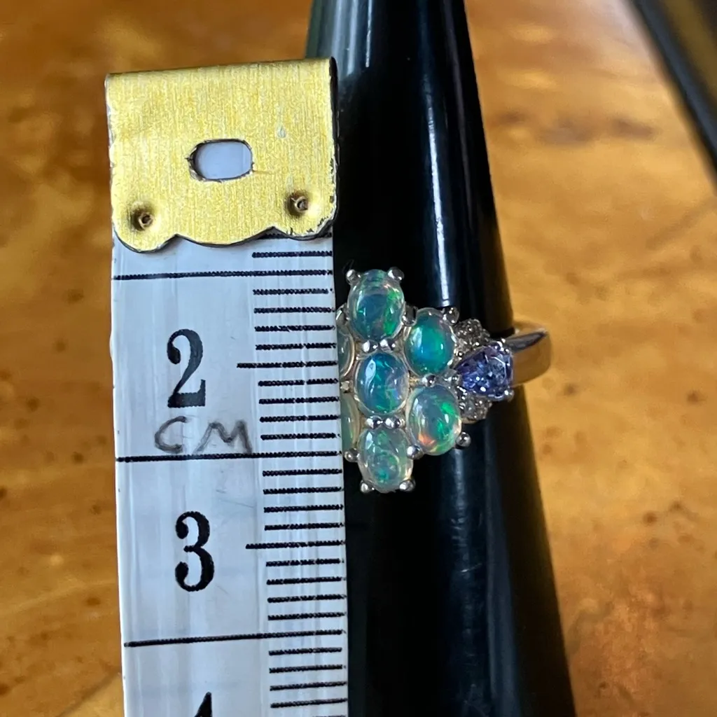 Natural Ethiopian Opal Tanzanite Sterling Silver Ring Size 6 - Image 8