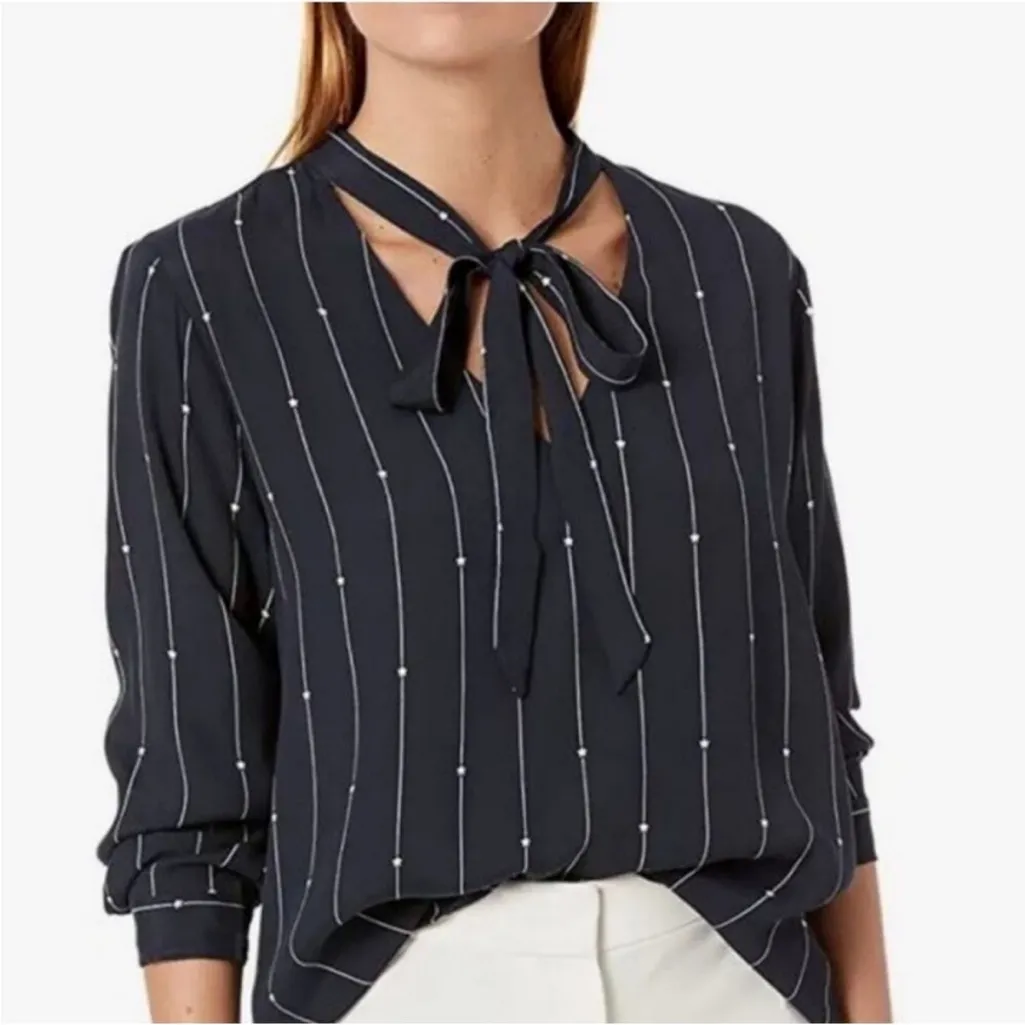 Rails Rhea Tie Neck Striped Stars Print Navy Blouse Size XS - Image 2